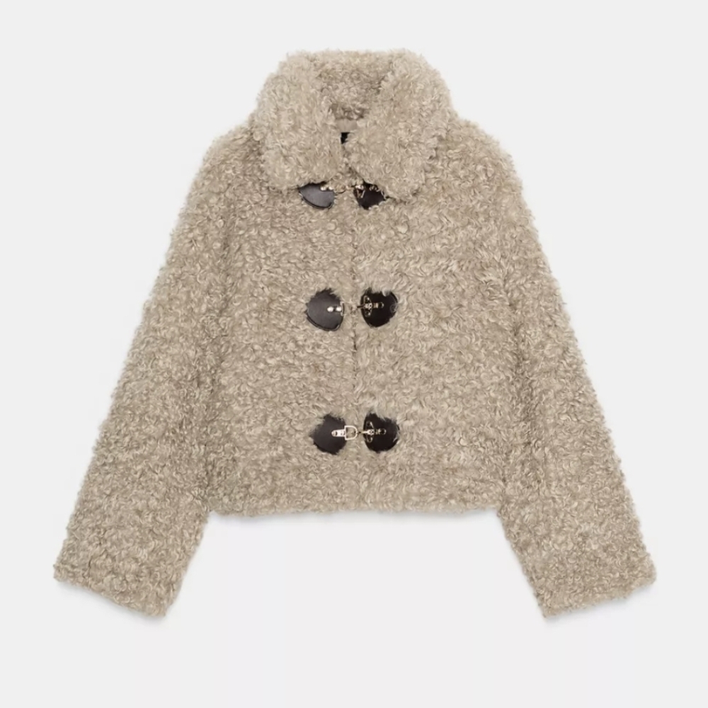 ZARA FAUX FUR JACKET WITH FIREMAN CLASPS